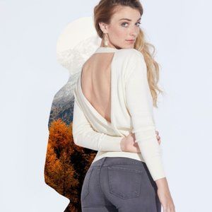 Pact Organic Cotton Open Back Sweater, Medium, Cream